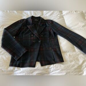 Bagatelle | Women's Tartan Plaid Double Breasted Ponte Blazer Stretch | SZ Large